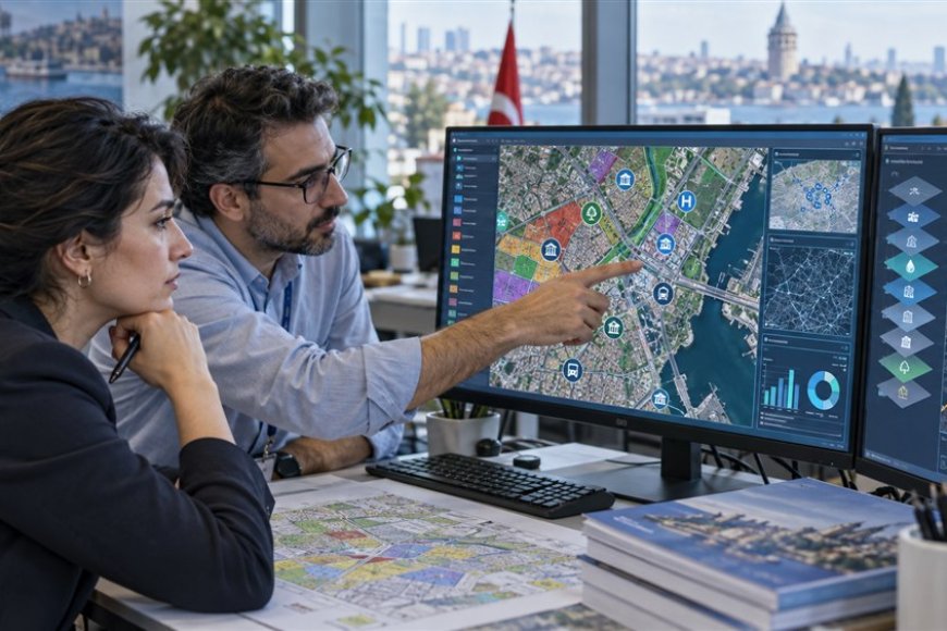 Belediye uzmanlarının CBS haritası üzerinde veri analizi yapması